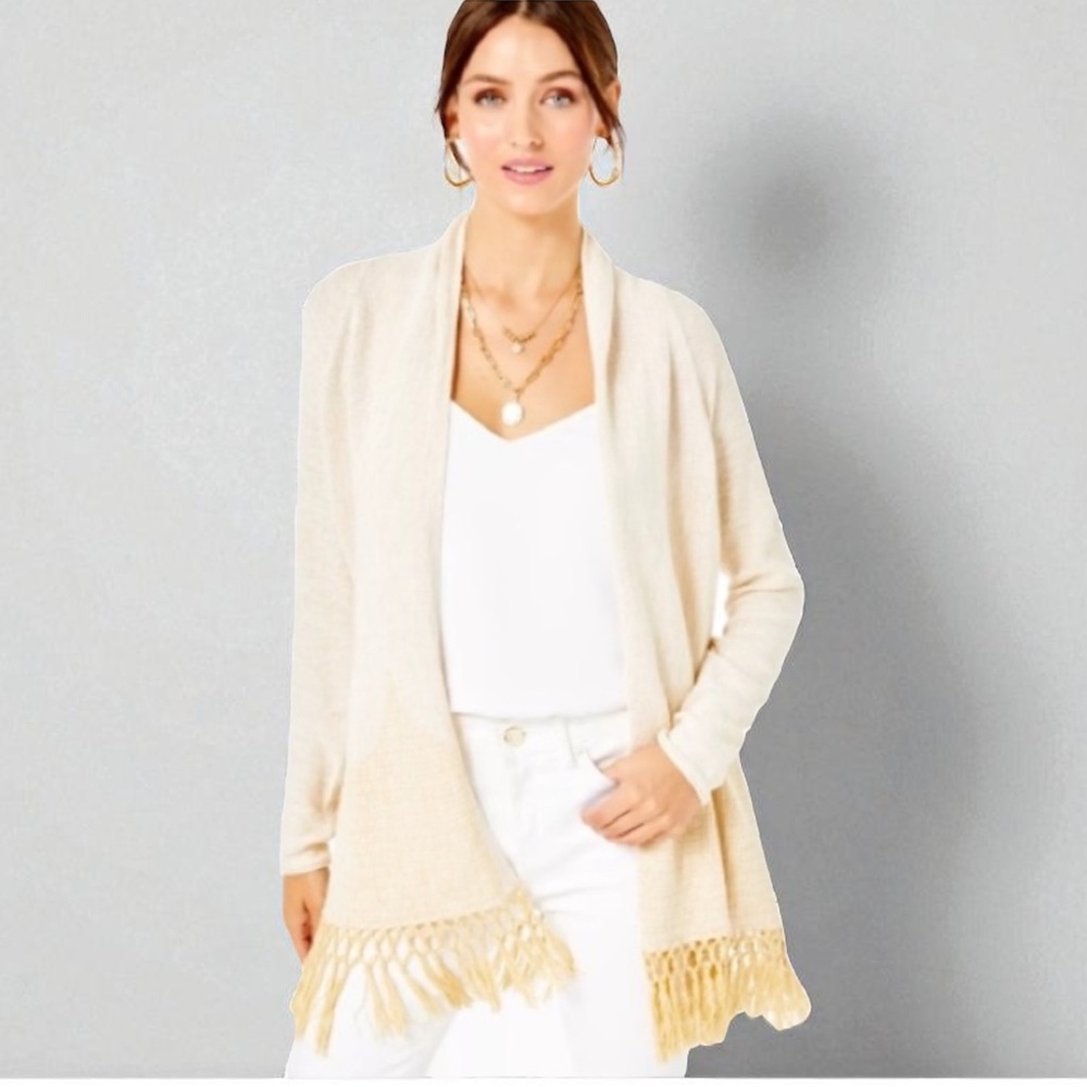 LILLY PULITZER TATUM CARDIGAN GOLD METALLIC SIZE MEDIUM